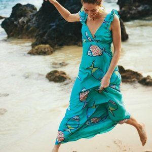 Anthropologie Summer School Fish Maxi Dress 0 NWT
